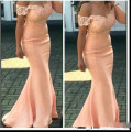 2020 New Cheap Bridesmaid Dresses For Weddings Peach Off Shoulder Lace Appliques Mermaid Floor Length robe de soiree Vestidos