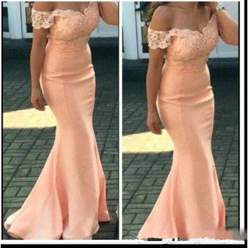 2020 New Cheap Bridesmaid Dresses For Weddings Peach Off Shoulder Lace Appliques Mermaid Floor Length robe de soiree Vestidos