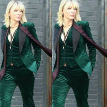 Velvet Women Green 3 Pieces Suit Business Office Work Suit Ladies Proms Tuxedos Customized top + pants + vest