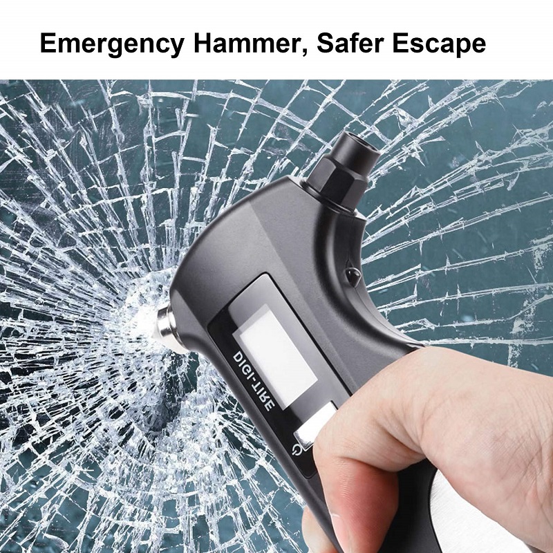 Portable Seat Safety Hammer Auto Glass Car Window Breaker LifeSaving Escape Rescue Tool Seat Belt Cutter Car Tire Pressure Gauge