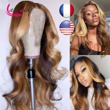 13x6 HD Lace Frontal Highlight Human Hair Wig Brazilian Honey Blonde Lace Front Wigs Preplucked Body Wave Wigs Natural Hairline