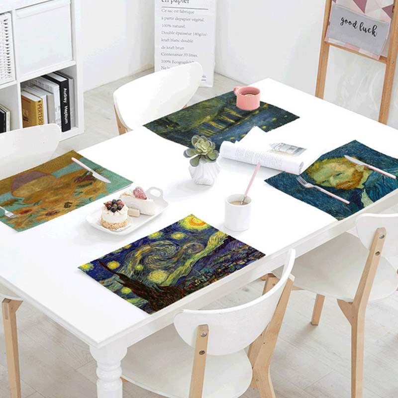 Van Gogh Self-portrait Table Napkin Famous Oil Painting Cloth Dinner Napkins Flowers Decorative Towel Mats Restaurant Supplies