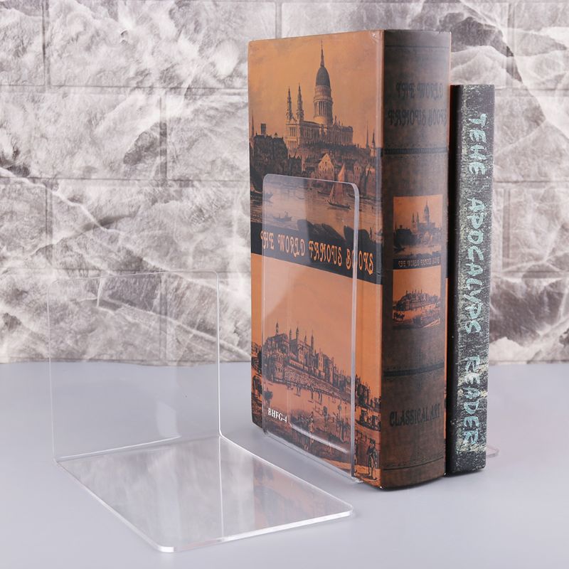 2Pcs Clear Acrylic Bookends L-shaped Desk Organizer Desktop Book Holder School Stationery Office Supplies