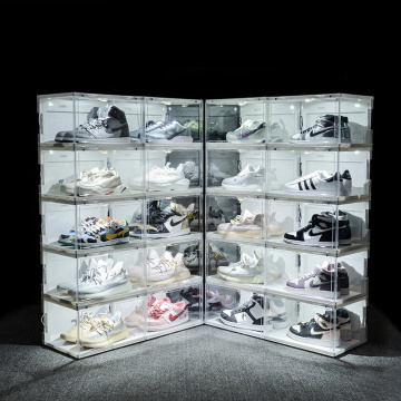 Sound Control LED Light Shoe Box Sneakers Storage Box Anti-oxidation Organizer Shoe Wall Acrylic Shoes Collection Display Rack