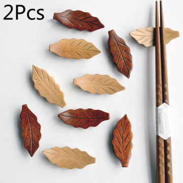 2Pcs Leaf Shape Wooden Chopsticks Holder Knife Stand Spoon Rest Fork Rack Frame Art Craft Dinner Tableware Kitchen Accessories