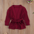 Citgeett Autumn 2-7Y Toddler Girls Boys Sweater Cardigans Solid Knit Long Sleeve Lace up Waist Combed Sweater Jacket Top