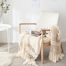 off white beige Hand-knitted Sofa Blanket Photo Props Tassel boho Weighted Blanket Air Conditioning Blanket Chunky Knit Blanket