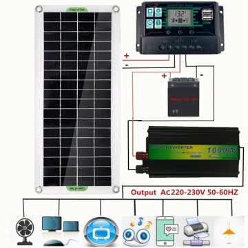 220V Solar Power System 30W Solar Panel Battery Charger 1000W Inverter USB Kit Complete 10/60A Controller 220V Home Grid Camping