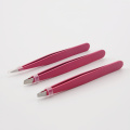 NEW 3pcs/set Stainless Steel Eyebrow Tweezers Point Tip/Slant Tip/Flat Tip Hair Removal Makeup Tools Accessory with leather case