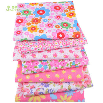 Chainho,7pcs/Lot,Pink Floral,Cotton Plain Thin Fabric,Patchwork Clothes For DIY Quilting&Sewing,Fat Quarters Material,50x50cm