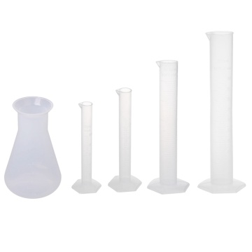 4 Pcs Transparent Plastic Measuring Cylinder & 1x Plastic Transparent Laboratory Chemical Erlenmeyer Flasks Container Bottle - 2