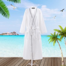 100% Pure Cotton Bathrobel Waffle Men Kimono Men's Robe Long Thin Unisex Pajamas Sauna Clothes Sleepwear Water Absorption White