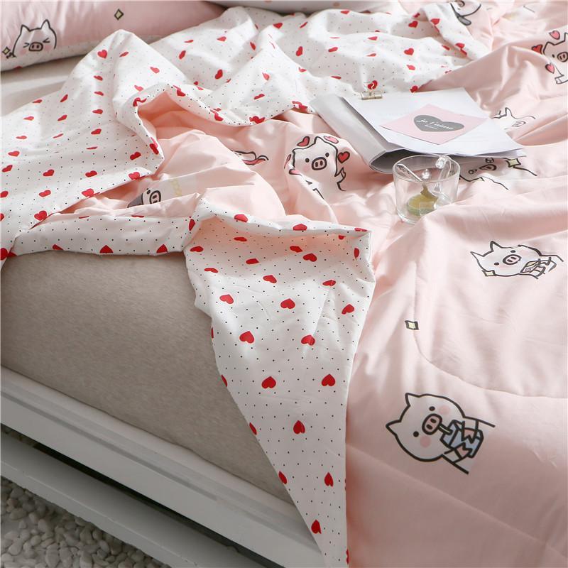 J2 100%Cotton Bedspread American cute pig print Throws Blanket summer thin Comforter stiching Duvet Quilt Filling