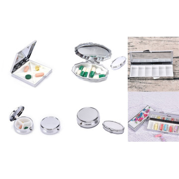 1Pcs Metal Pill Box Divide Storage Small Medicine Case Silver Tablet Holder Advantageous Container