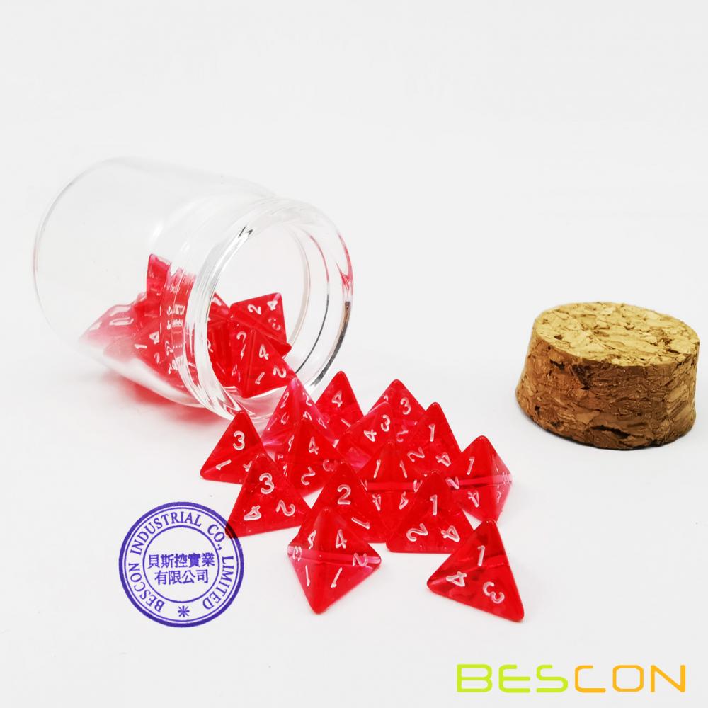 Bescon Mini Transparent Red D4 Dice 30pcs Healing Potion Bottle, 30pcs Roleplaying Mini Red Gem D4 Dice Healing Potion Pack