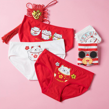 2019 Red Kids Girls Underwear Cat Printed Briefs Girls Panties Cartoon Girl 4 Piece Pants Girl Underwear Cotton