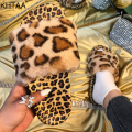 Fashion Leopard Flock Women's Slippers Fluffy Warm Plush Ladies Flats Shoes Woman Casual Indoor Open Toe Faux Fur Home Slippers