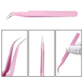 2020 Hot Sale New 2PCS Stainless Steel Pink Straight + Bend Tweezer For Eyelash Extensions Nail Art Nippers