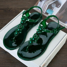 2021 summer women flat sandals Women sandals flower decor women beach Jelly shoes Non-slip flip flops holiday beach slippers