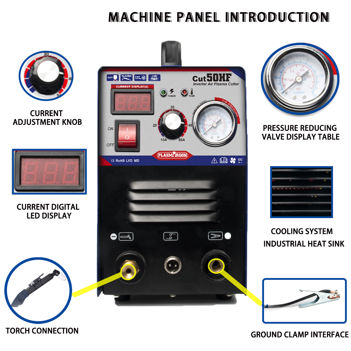 Air Plasma Cutter Digital Display 50A Cut IGBT inverter DIY Tool 110-220v