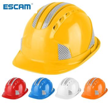 ESCAM Worker Construction Site Protective Cap Ventilate ABS Hard Hat Reflective Stripe Safety Helmet