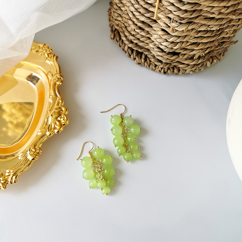 Sweety And lovely One Cluster Of Green Grapes Earrings Funny Fresh Fruit Accessories Pendientes Mujer Moda Oorbellen