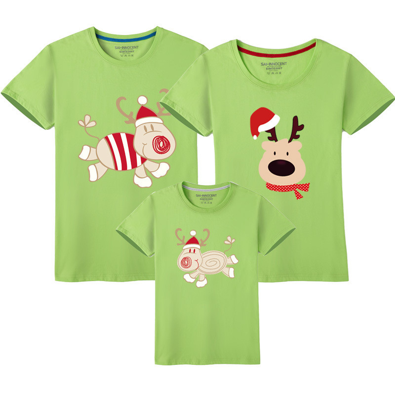 Summer Christmas Family Matching Clothing Sleeve Short T Shirts Deer Adult Kid Clothe T-Shirts Xmas Outfits Family Look New Year
