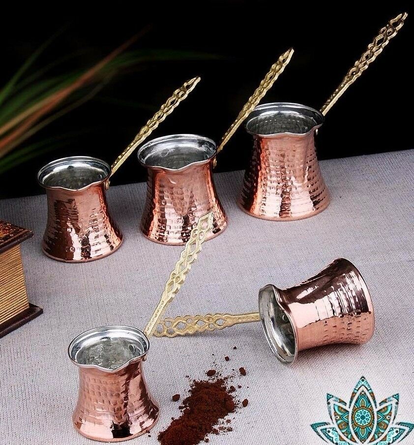 Hand Hammered Copper Turkish Coffee Pot Ibrik Vintage Jazzva Briki Brass Handle