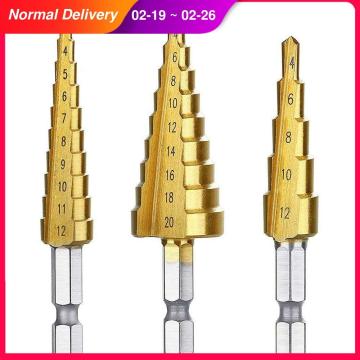 3Pcs titanium-plate High-Speed Steel Step Drill Bit Set Drill Bits Set for Sheet Metal Hole Drilling 4-12mm 4-20mm 4-32mm 3-12mm