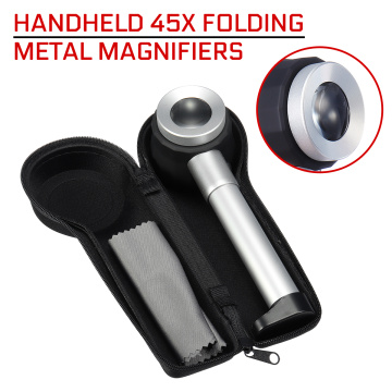 Handheld 45X Folding Metal Magnifiers Linen Tester Cloth Thread Counter Magnifier Magnifying Glass With Light Calibration