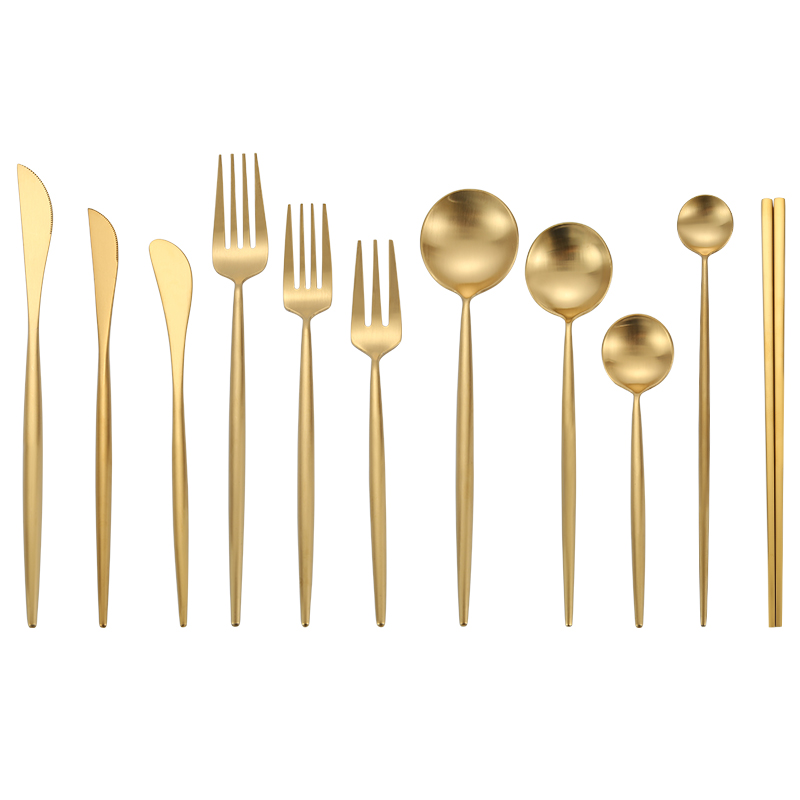 Steel Cutlery Set Travel Dinnerware Tableware Gold Spoon Fork Knife Set Dinner Forks Kitchen Knives Coffee Tea Spoons Dropship