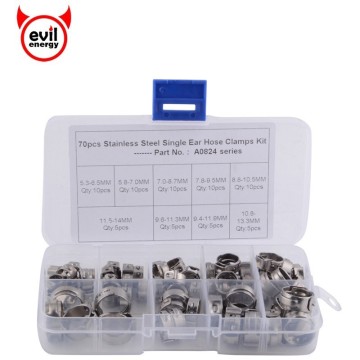 evil energy 70pcs/set 5.3-14.0mm 304 Stainless Steel Ear Hose Clamp Hose Fuel Clamps Assortment For Hydraulic Hose Fuel O Clips