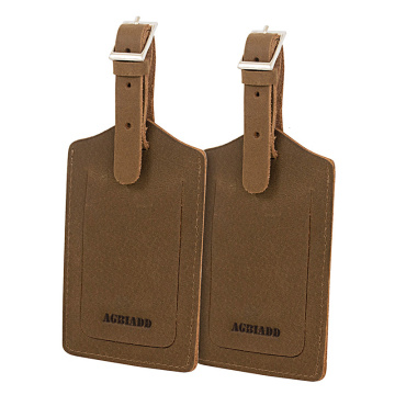 Genuine Leather Luggage Tags & Bag Tags 2 Pieces Set ( Black Brown Khaki) Luggage Tags Travel Accessories