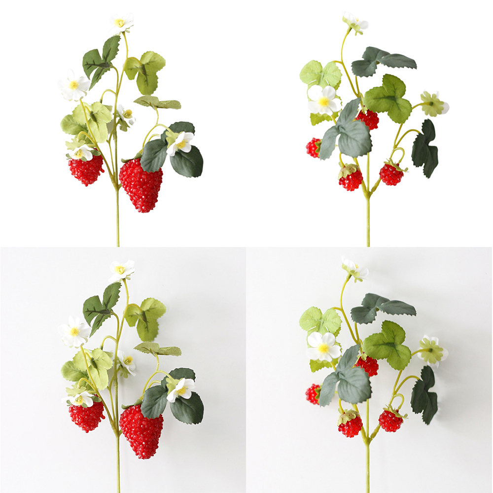New French Frambuesa Artificial Fake Strawberry Fruit Plant Flower Branch Bouquet Wedding Home Decor