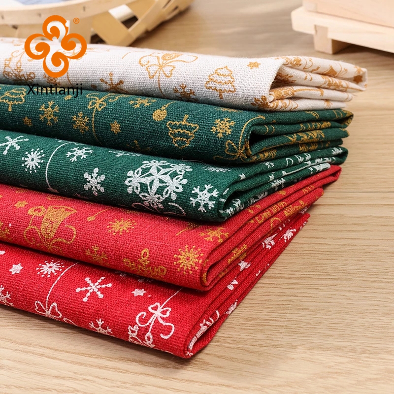 Christmas Patchwork Fabric Bundle Old Coarse Cloth Print Cotton Linen Fabric 25*25cm/Pcs 50*50cm/Pcs TJ1241