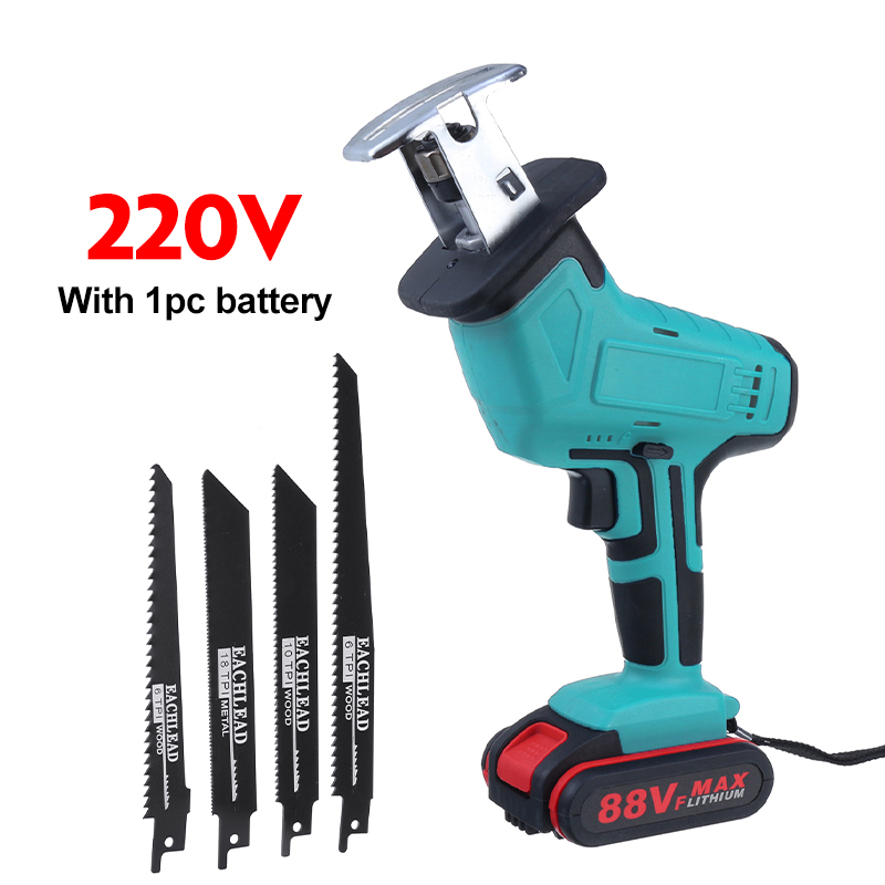 88V Cordless Reciprocating Saw Portable Electric Saw Wood Metal Cutting Tool with 1/2 Battery 4 Saw Blades Garden Power Tools