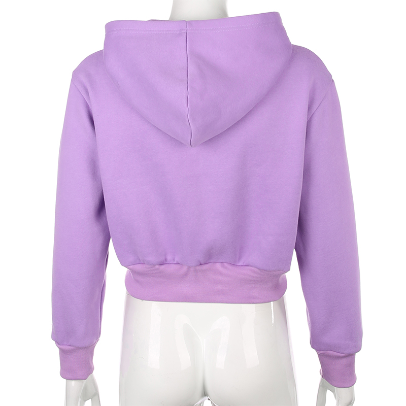Sweetown 2020 Autumn Zipper Up Pocket Casual Basic Cropped Hoodies For Women Streetwear Long Sleeve Leisure Purple Sweatshirts