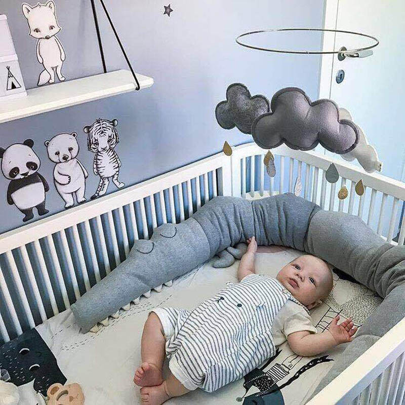185cm Newborn Baby Bed Bumper Rail Children Crocodile Pillow Infant Crib Fence Cotton Cushion Kids Room Bedding Decoration