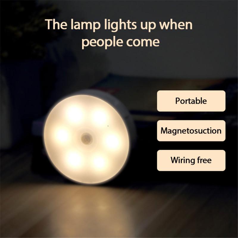Intelligent Motion Sensor LED Rechargeable Night Light Wireless Energy-saving LED Body Induction Lamp Bedroom Bath Home Decor