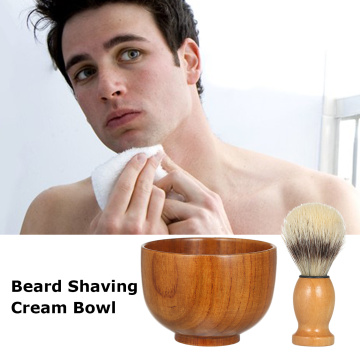 Men Wooden Shaving Bowl and Wooden Brush Beard Shaving Cream Bowl Shaving Soap Mug for Men with Shave Lather Brush Barber Tool