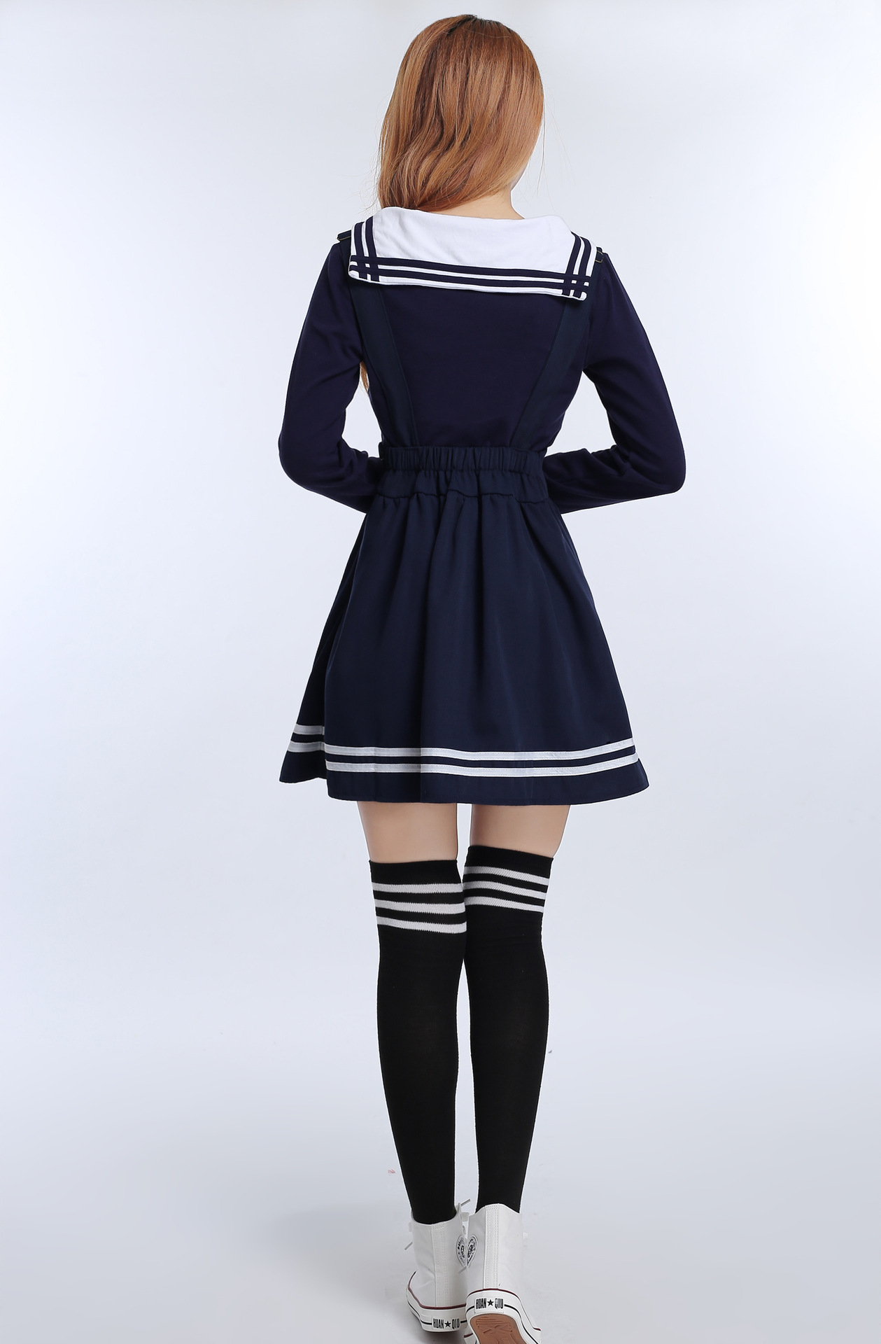 Japanese School Uniforms for Women Korean Navy Sailor Cotton School Uniforms For Girls Straps Skirt+Long Sleeve Shirt+Tie