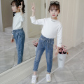 Girls Jeans Fashion Bow Jeans Girls High Waist Straight Jeans Kid Autumn Children's Jeans Pants For Girls 6 8 10 12 14 Year