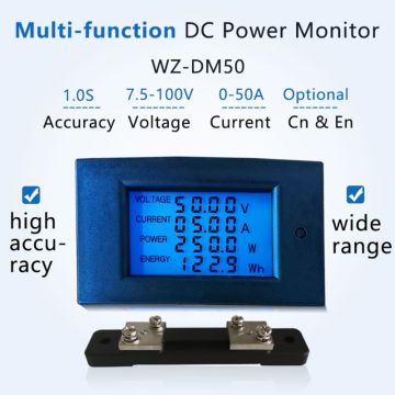 DC 7.5-100V 50A 5KW Power Energy Meter Wattmeter Electrical Panel Gauge Monitor Digital Display Volt kwh Watt Amp