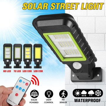 120/128COB Solar LED Street Light Outdoor Remote Control Waterproof Wall Lamp Human Body Induction Path Garden Decoration Light