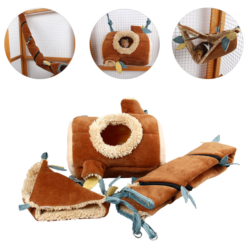 3PCS/Set Small Pet Cage Set Mini New Born Animal House Hamster Hammock Nest Hanging Fleece Bed Tunnel Sugar Glider Guinea Pig