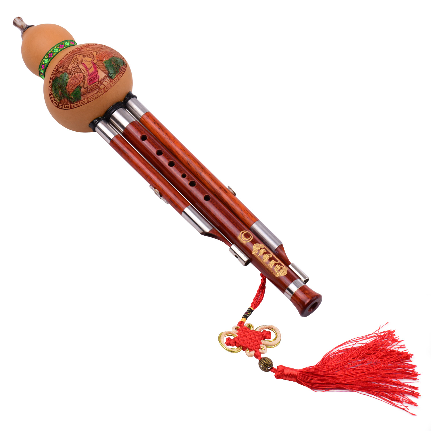 3 Tone C-Key Hulusi Gourd Cucurbit Flute Solid Wood Pipes Chinese Traditional Instrument with Chinese Knot Carry Case