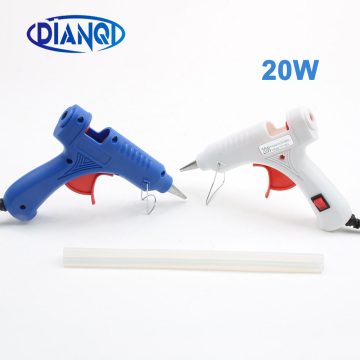 20W EU/US Household Plug Industrial Hot Melt Glue Gun with 3pc 20cm Mini Guns Thermo Heat Temperature Tool Blue and white