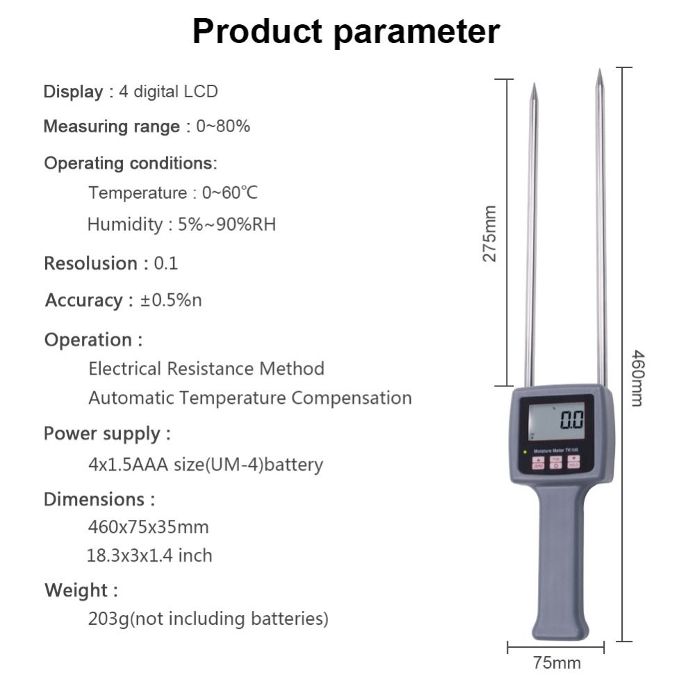 yieryi New TK100 Portable Digital Multifunctional Moisture Meter for Grains,Chemical , Plastic Granule, Soap Powder, Soil