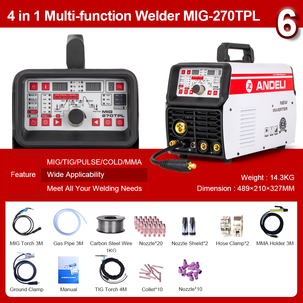 ANDELI Single Phase MIG Welding Machine MIG-270TPL MIG Welder TIG Welding Machine TIG Welder MIG TIG MMA Pulse Cold 5 in 1