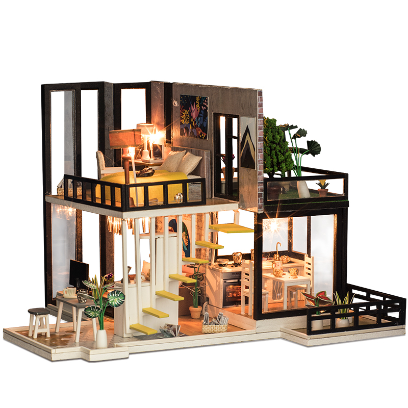 10 Kinds DIY Doll House with Furniture Children Adult Miniature Wooden DollHouse Construction Model Building Kits Doll house Toy